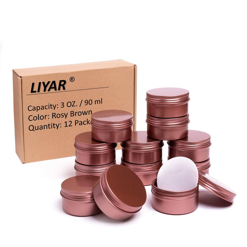 NewNest Australia - LIYAR 3 Ounce Tins Cans 3 Oz. Tins Containers Round Tins Metal with Lids Aluminum Metal Containers Metal Tins Jars for Balm,Candy,Salve,Candles,Pack of 12(Rosy Brown) 