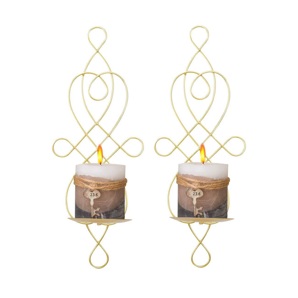 NewNest Australia - Wall Sconce Tea Light Candle Sconces Elegant Swirling Iron Hanging Wall Mounted Decorative Candle Holder for Home Decorations, Weddings, Events, 2 Piece, Gold 