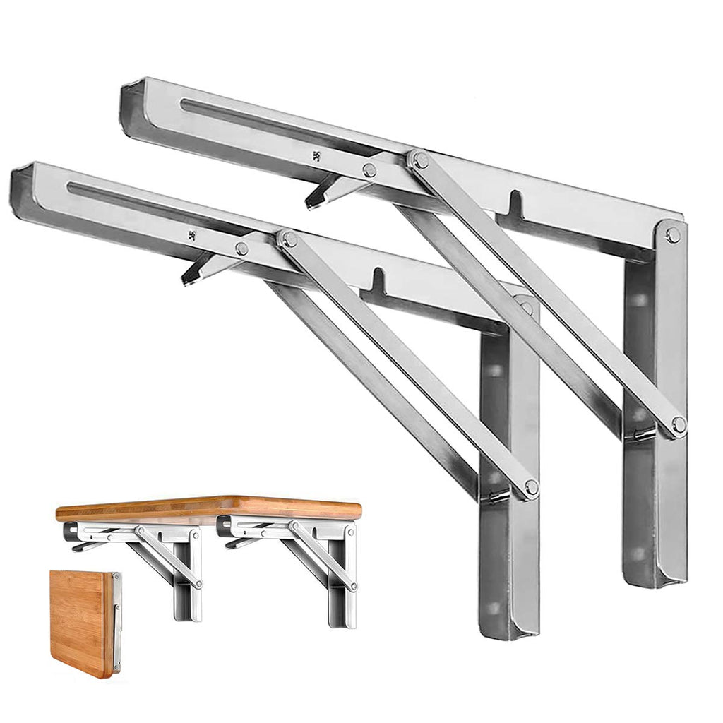 Folding Shelf Brackets - Heavy Duty Stainless Steel Collapsible Shelf Bracket for Bench Table, Space Saving DIY Bracket, Max Load: 550lb （Long：10” ，2 PCS） 10 Inch - NewNest Australia