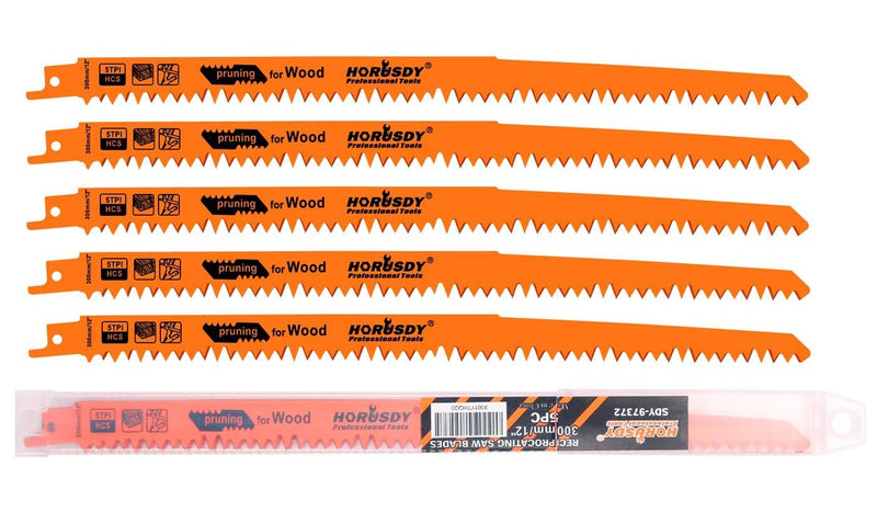 HORUSDY 12-Inch Wood Pruning Reciprocating Saw Blades, 5TPI Saw Blades - 5 Pack - NewNest Australia