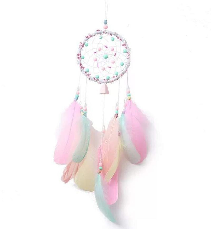 NewNest Australia - Tellpet Dreamcatcher Handmade Dream Catchers for Bedroom, Girls Gifts, Pink Colorful Feather Pink＆colorful 