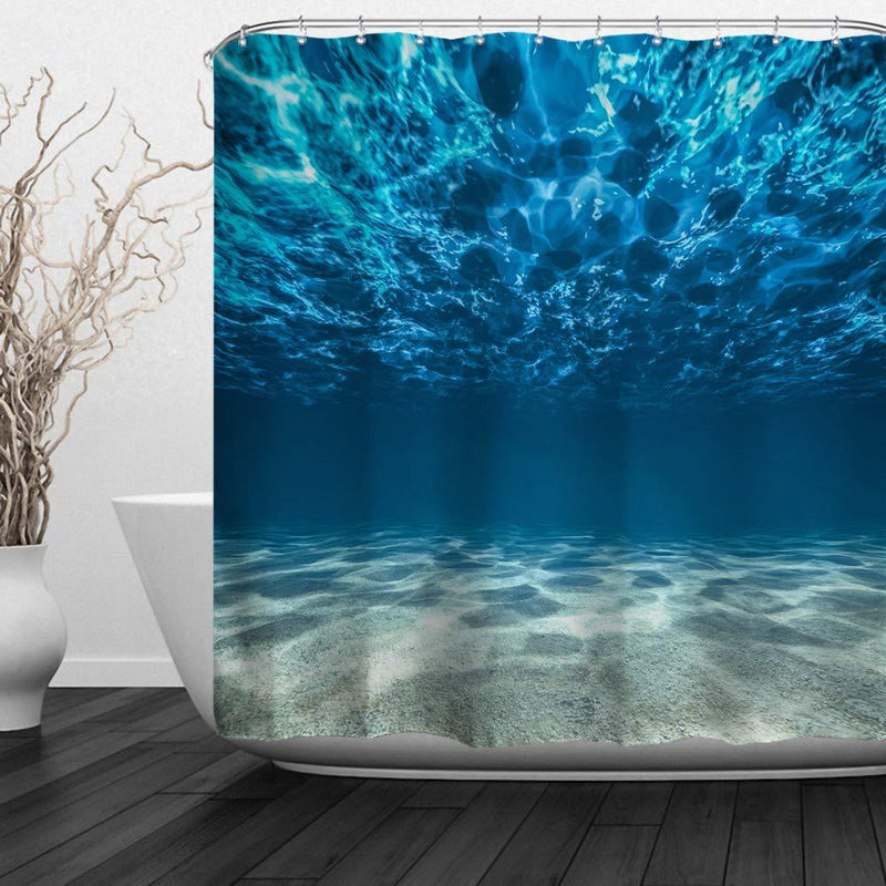 Baccessor Sea Shower Curtains,Clear Underwater Blue Ocean Waves Hooks Included, Waterproof Fabric Shower Curtains,72" W x 72" H (180CM x 180CM) - Blue Sea Water 72W x 72H - NewNest Australia