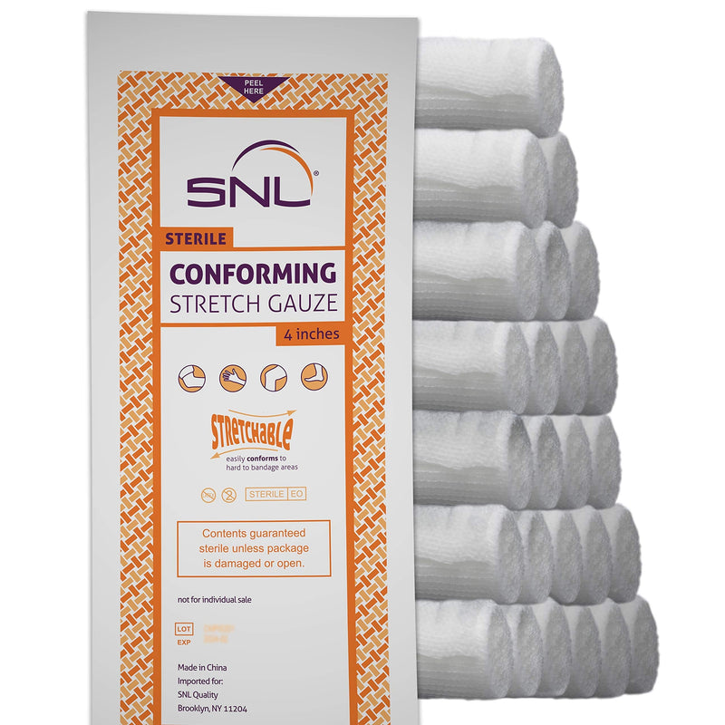 SNL Quality Sterile 4 inch Conforming, Latex Free, Stretch Gauze Bandage Roll - Pack of 24 - NewNest Australia