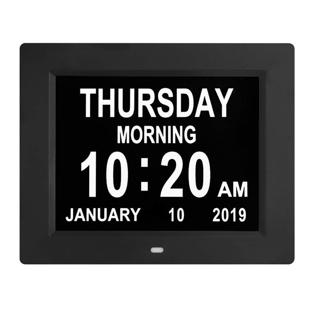 NewNest Australia - Digital Calendar Day Clocks Extra Large Non-Abbreviated Day&Month.Perfect for Seniors + Impaired Vision Dementia (Black,8-inch) Black 