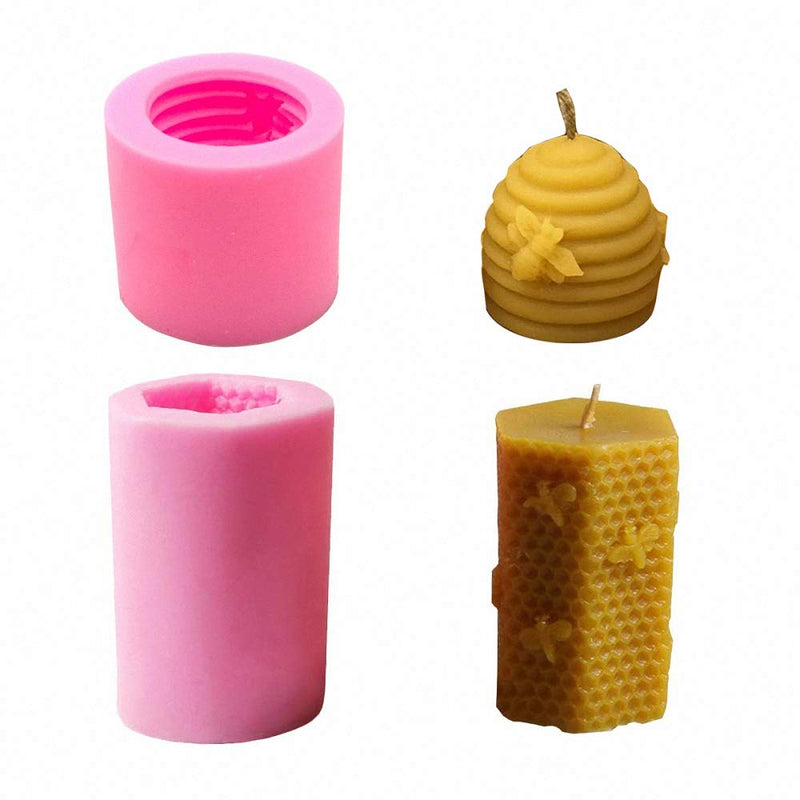 Fewo 2 Pack 3D Bee Honeycomb Candle Molds Beehive Silicone Mold for Homemade Beeswax Candle Soap Hand Lotion Bars Crayon Wax Melt Hives Candle Making Supplies - NewNest Australia