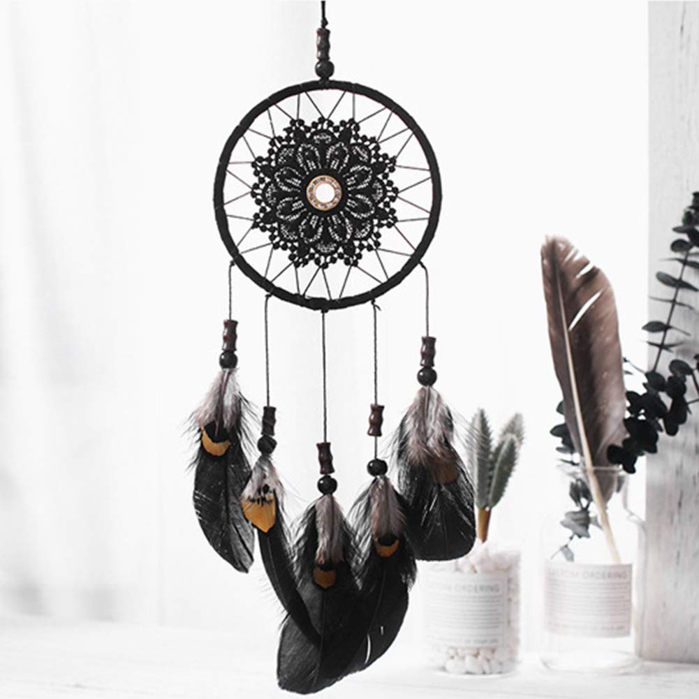 NewNest Australia - Niceko Handmade Traditional Black Feather Dream Catcher Car Wall Hanging Decoration Ornament Gift (Black) 