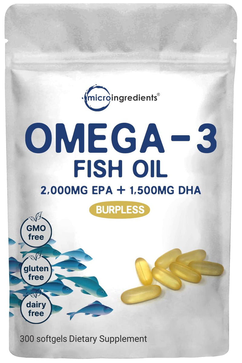 Triple Strength Omega 3 Fish Oil Supplements, Fish Oil Burpless Enteric-Coated Technology, 3750mg Per Serving, 300 Softgels, EPA 2000mg & DHA 1500mg, Deep Ocean Fish, Wild Caught from Norwegian Sea 300 Count (Pack of 1) - NewNest Australia