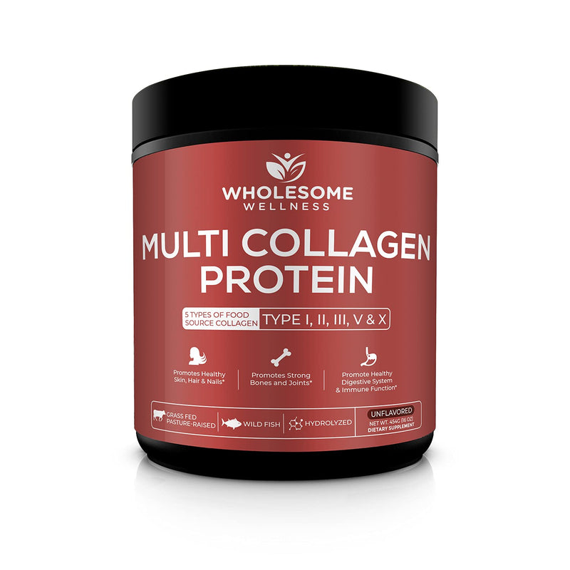 Multi Collagen Protein Powder Hydrolyzed (Type I II III V X) Grass-Fed All-in-One Super Bone Broth + Collagen Peptides - Premium Blend of Grass-Fed Beef, Chicken, Wild Fish, Eggshell Collagen - NewNest Australia
