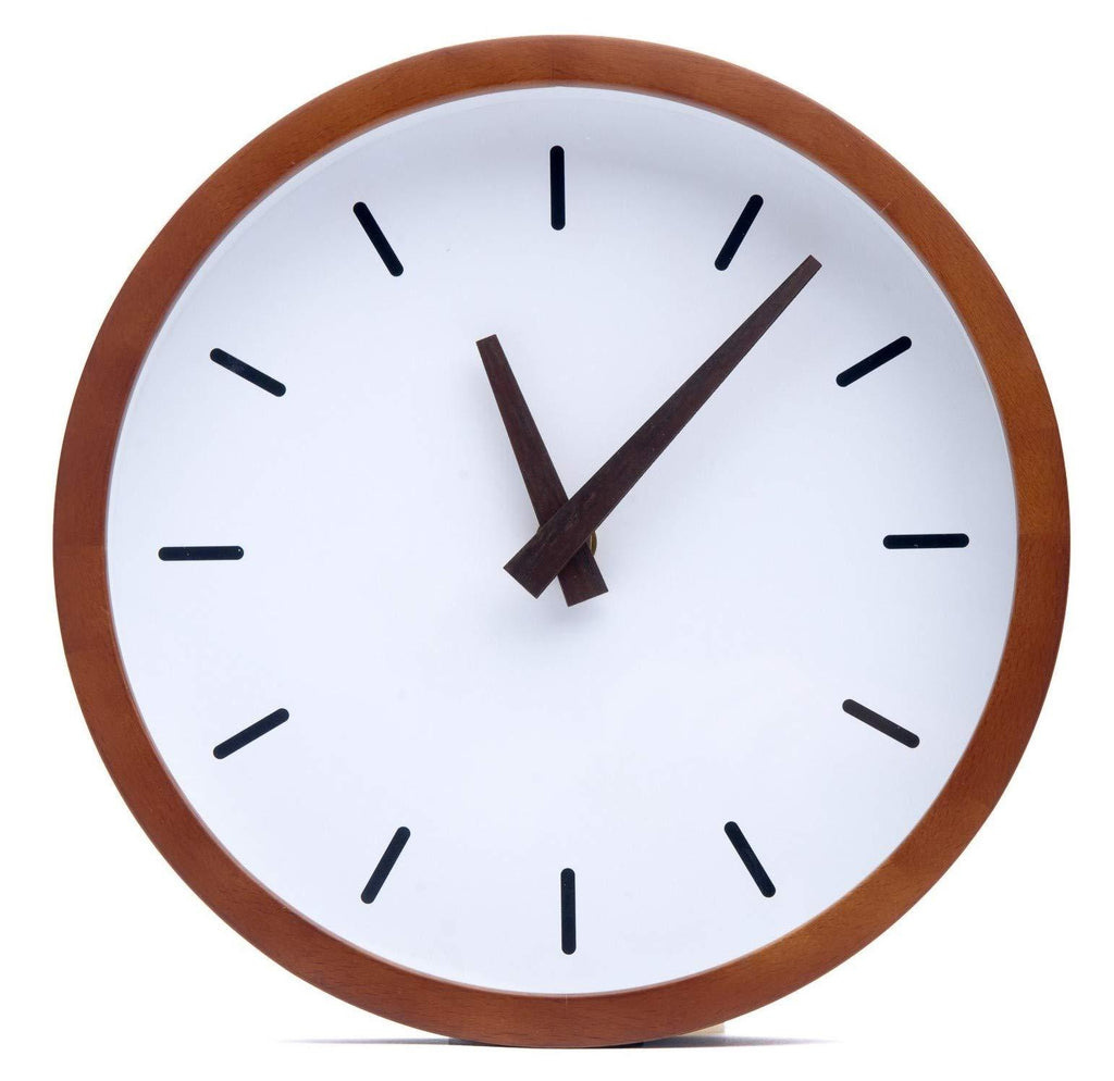 NewNest Australia - Driini Modern Wood Analog Wall Clock (9") - Battery Operated with Silent Sweep Movement - Small Decorative Wooden Clocks for Bedrooms, Bathroom, Kitchen, Living Room, Office or Classroom 9" 