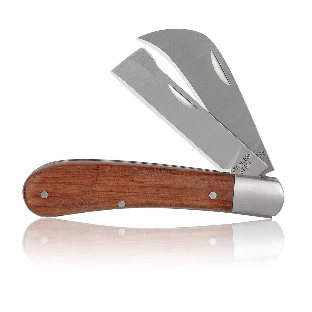 Linsen-Outdoors Garden knife and Grafting Knife with double blade for Left & Right Handed Use,The classic design with confort rosewood handle and Stainless Steel Sharp balde - NewNest Australia