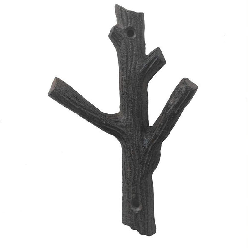 NewNest Australia - Cast Iron Double Key Coat Hooks Clothes Rack Wall Hanger - Branch, Heavy Duty, Recycled Black 