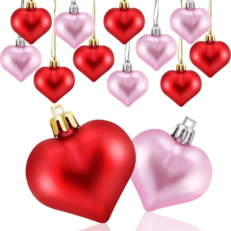 NewNest Australia - Frienda Heart Shaped Tree Baubles Glitter Matt Valentine Acrylic Heart Ornaments, 1.77 x 1.96 Inch/ 4.5 x 5 cm (24 Pieces, Red, Pink) 