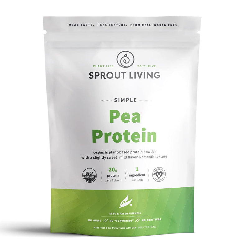 Sprout Living Organic Pea Protein Powder, 20 Grams of Plant Based Organic Protein Powder Without Artificial Sweeteners, Non Dairy, Non-GMO, Dairy Free, Vegan, Gluten Free, Keto Drink Mix (1 Pound) 1 Pound (Pack of 1) - NewNest Australia