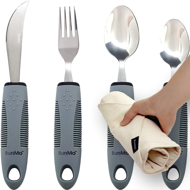 BunMo Adaptive Utensils for Elderly/Arthritis/Weak Hand Grip & Handicapped - Convenient Travel Pouch - NewNest Australia