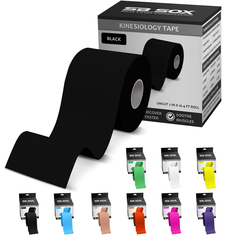 SB SOX Original Cotton Kinesiology Tape (16ft Uncut Roll) – Best Latex Free, Water Resistant Tape for Muscles/Joints – Perfect for Any Activity – Easy to Apply/Use, Works Great for Several Days! Black - NewNest Australia