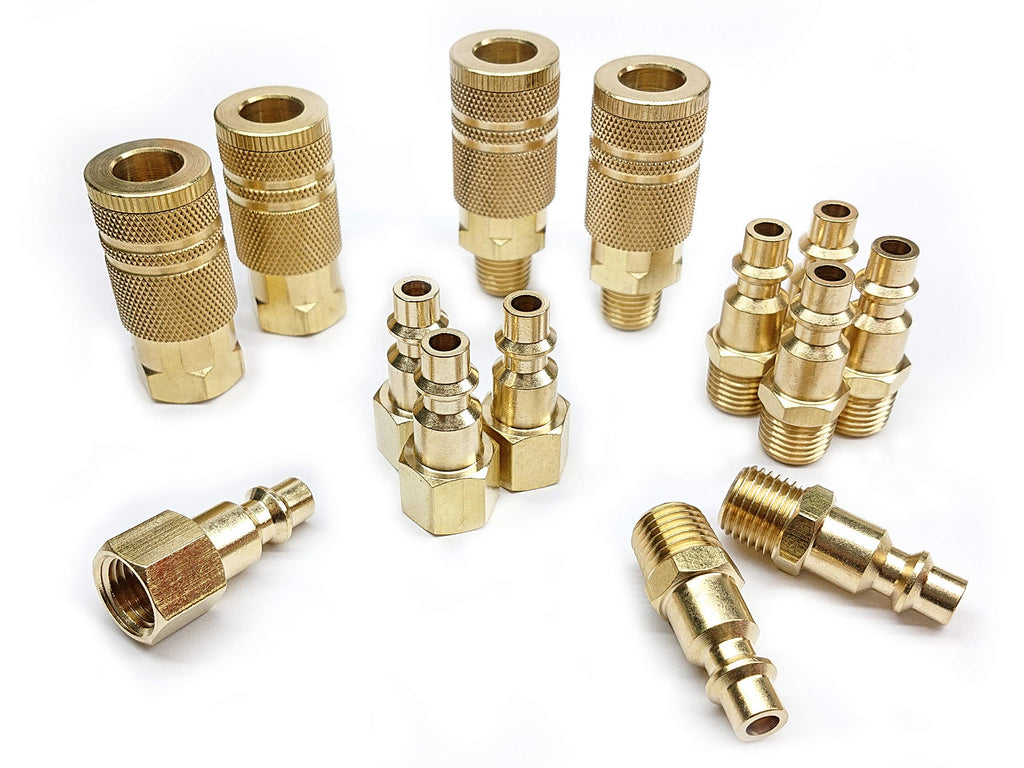 Tanya Hardware Coupler and Plug Kit (14 Piece), Industrial Type D, 1/4 in. NPT, Solid Brass Quick Connect Air Fittings Set 14 Piece - NewNest Australia