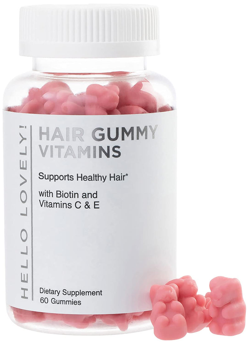 Hello Lovely Hair Vitamins Gummies with Biotin 5000 mcg Vitamin E & C Support Hair Growth, Premium Vegetarian, Non-GMO, for Stronger, Beautiful Hair & Nails, Red Berry Supplement - 60 Gummy Bears 60 Count (Pack of 1) - NewNest Australia
