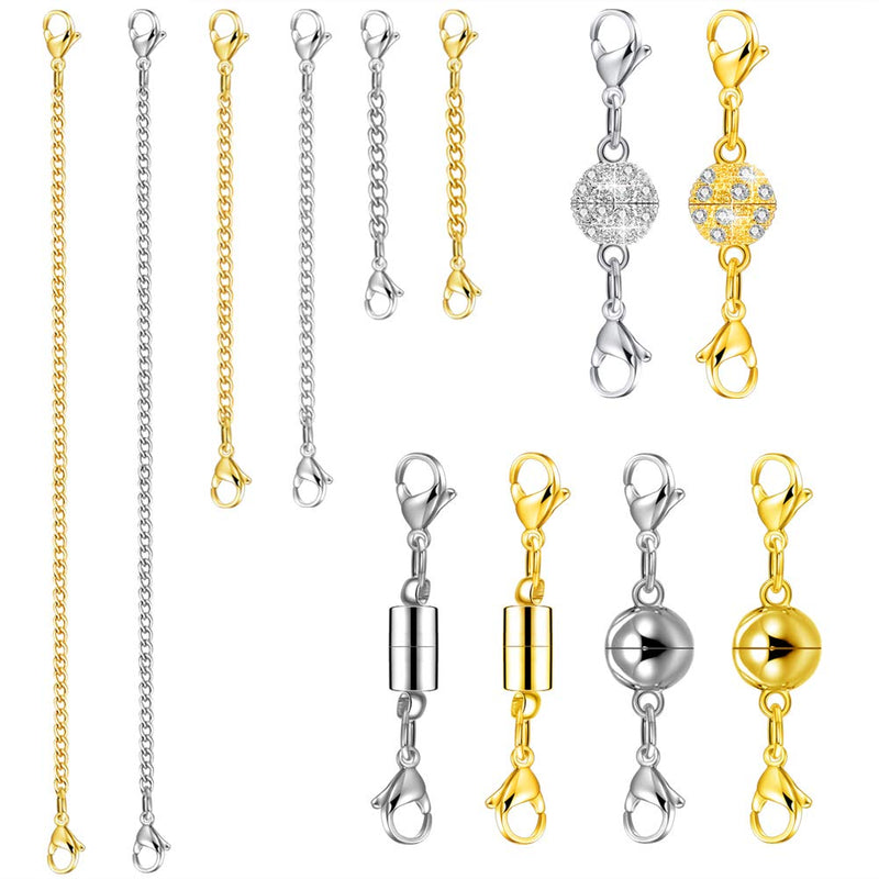 QACOWW 12 Pieces Necklace Extenders, Chain Extenders for Necklaces, Gold Jewelry Extenders, Chain Extenders for Necklace Bracelet Anklet Jewelry (Gold and Silver) - NewNest Australia