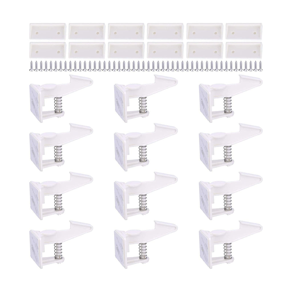 Cabinet Locks Child Safety Latches - OKEFAN 12 Pack Baby Proofing Cabinets Drawer Lock Adhesive Latch for Kids Proof Drawers No Drilling Tools Needed (White) White - NewNest Australia