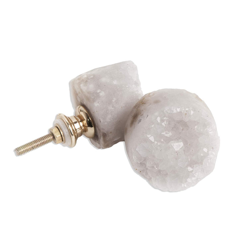 AMOYSTONE 2pcs Natural White Geode Stone Unique Knobs Small 1" Handle Pulls Thread Brass for Door Drawer, Bedroom Cabinet - NewNest Australia