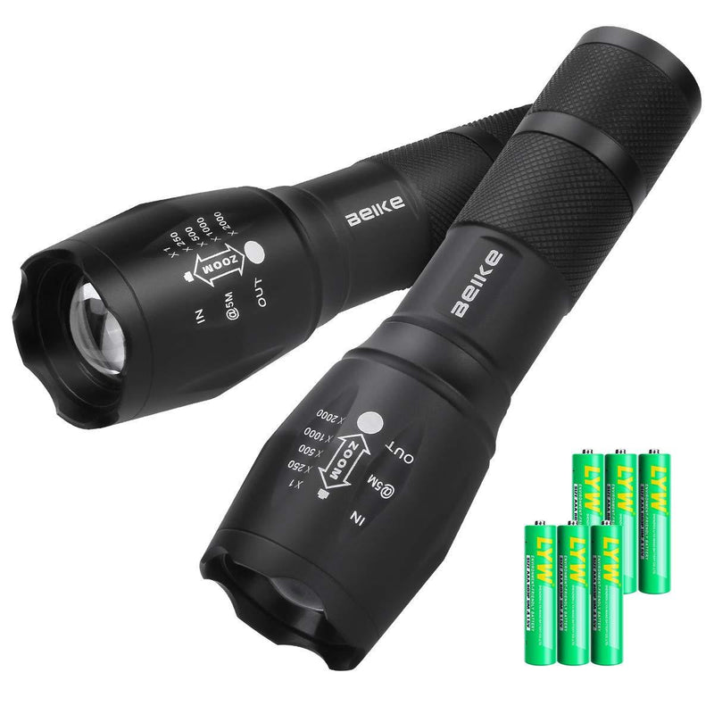 Beike 2 Pack LED Tactical Flashlight (Batteries Included) - 5 Modes, High Lumen, Zoomable, Water Resistant, Handheld light for Camping, Hiking, Outdoor, Emergency - NewNest Australia