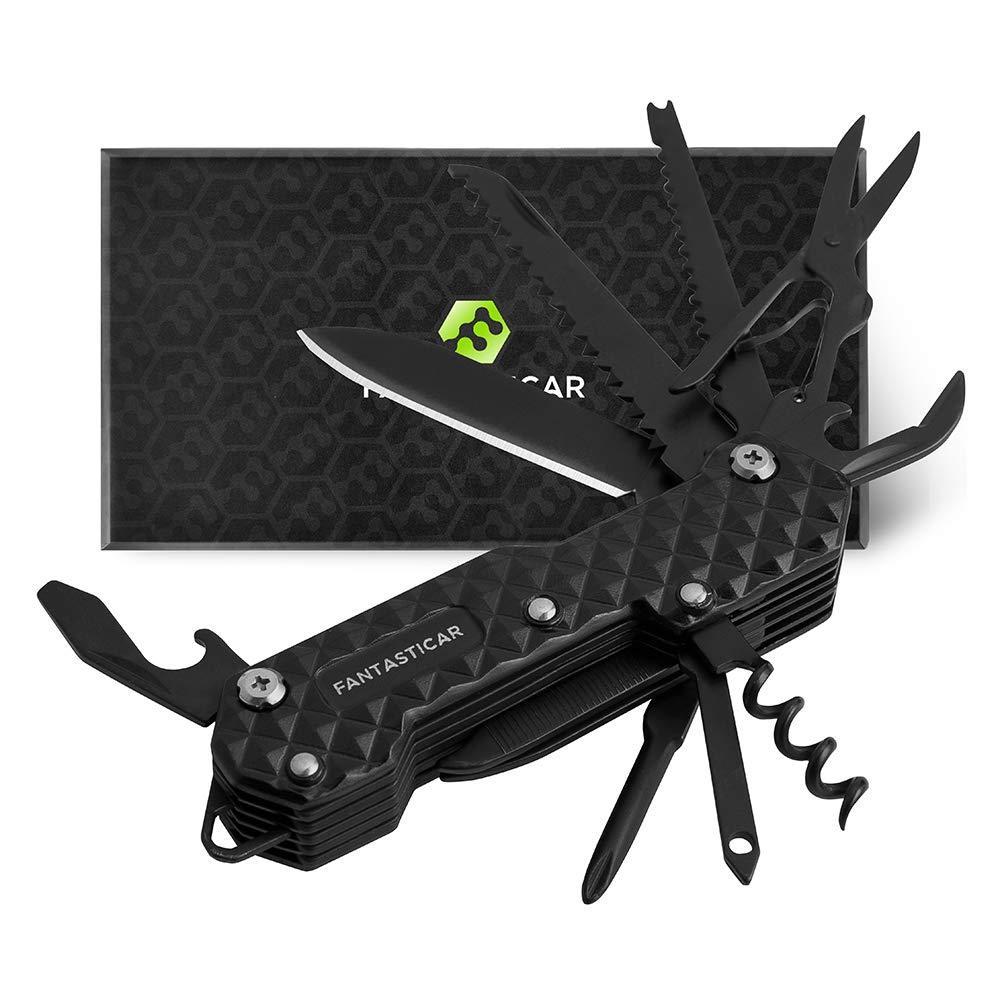 FANTASTICAR 15 in 1 Army Multi-Tool, Key Chain, Folding Pocket Knife With Premium Gift Box for Camping, Fishing, Hunting, Survival, Heavy Duty Outdoor (Black) Black - NewNest Australia