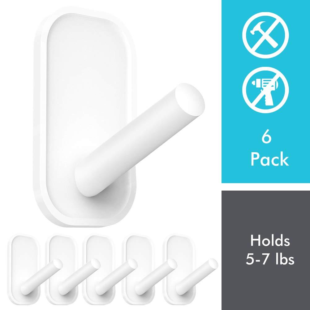 NewNest Australia - Adhesive Hooks, Heavy Duty Wall Hooks, Towel Hooks for Bathrooms 6 Value Pack, Clear Frosted Strips Hooks White Decorate, Sticky Hook for Backpack, hat, Scarf, Belt, Hanging Coats, Water-Resistant 6 Pack 