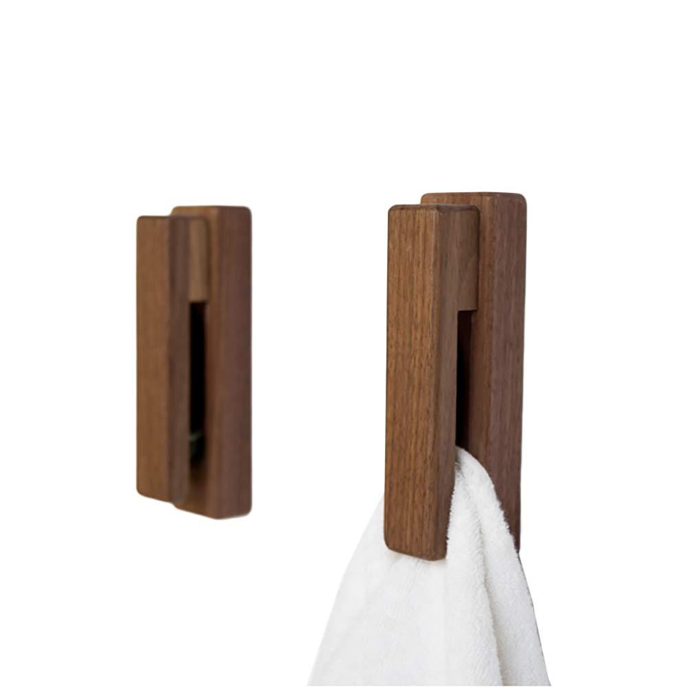 NewNest Australia - Wood Towel Hooks -Set of 2 Self Adhesive Vintage Towel Holder Wooden Wall Mounted Towel Racks for Bathroom and Kitchen Home Decor- Quick Drying, Reduce Bacterial Growth, Firmly Holds Towel(Walnut) Walnut 