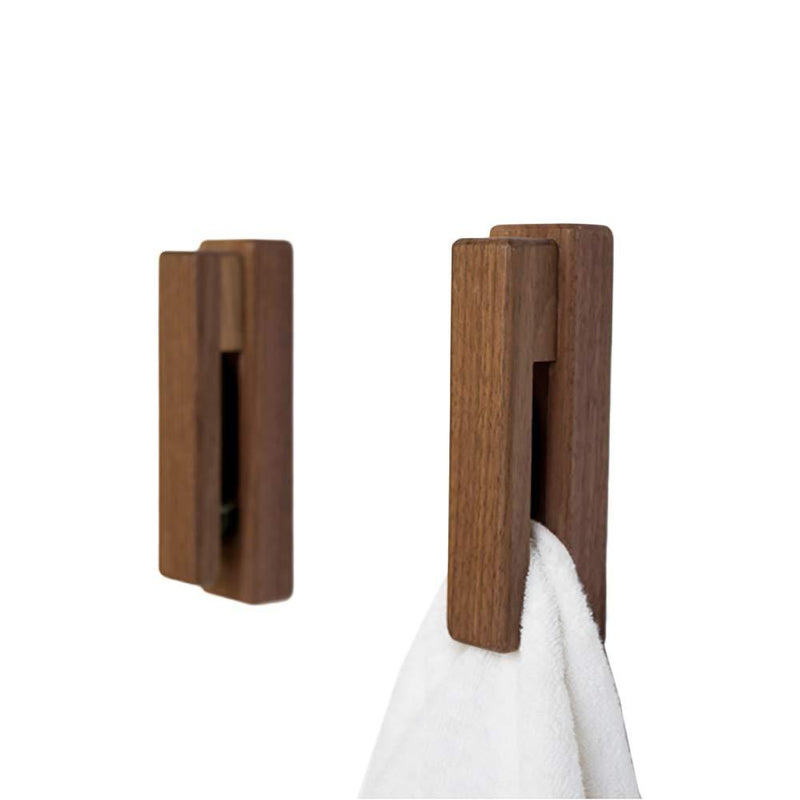 NewNest Australia - Wood Towel Hooks -Set of 2 Self Adhesive Vintage Towel Holder Wooden Wall Mounted Towel Racks for Bathroom and Kitchen Home Decor- Quick Drying, Reduce Bacterial Growth, Firmly Holds Towel(Walnut) Walnut 