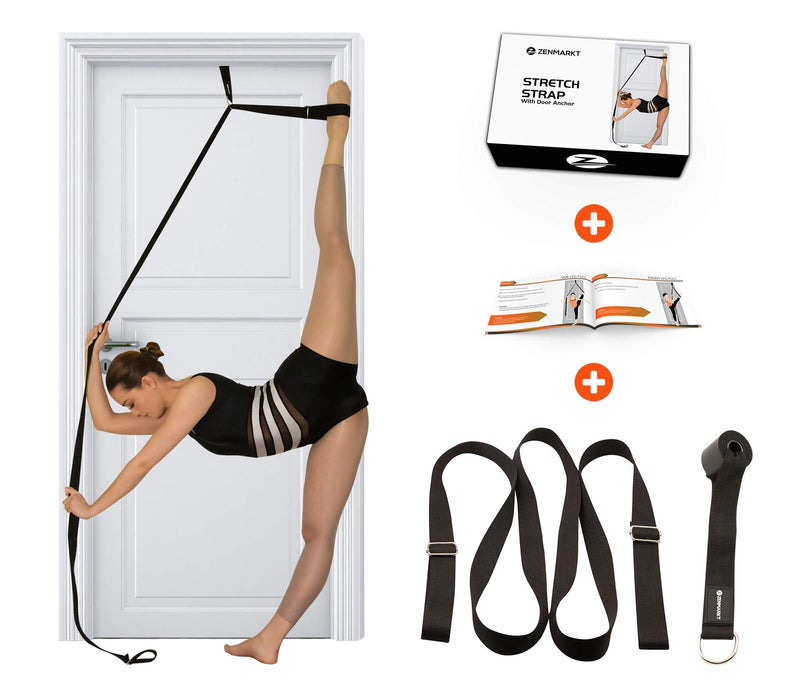 Stretch Strap with Door Anchor – Improve Leg Stretching with Door Flexibility Trainer - Perfect Home Equipment for Ballet, Dance, MMA, Taekwondo, Yoga & Gymnastics Exercises - Booklet & Box Included Black - NewNest Australia