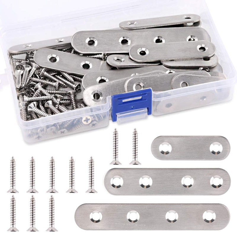115Pcs 3 Sizes Stainless Steel Flat Straight Brace Brackets Metal Shelf Support Brackets Joining Plate with Screws Perfect for Mending Repair Plates Fixing Bracket Connector - 50mm/ 80mm/ 100mm - NewNest Australia