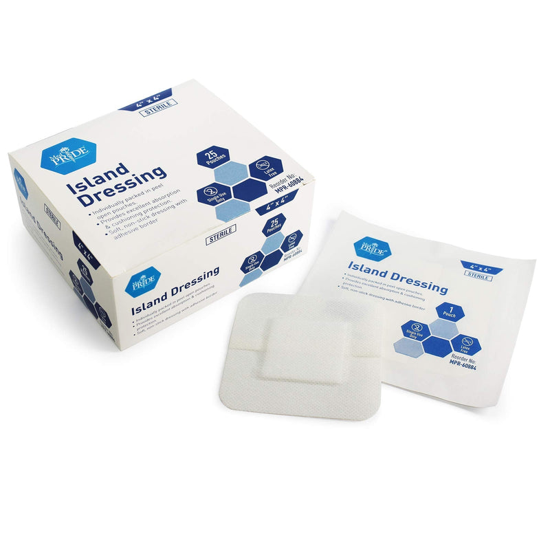 Med PRIDE 4inch x 4inch Bordered Gauze-Island Dressing| 25 Pack-Individually Packed Pouches| Wound Dressing with Adhesive, Breathable Borders| Sterile & Highly Absorbent| Latex-Free 4'' x 4'' - NewNest Australia