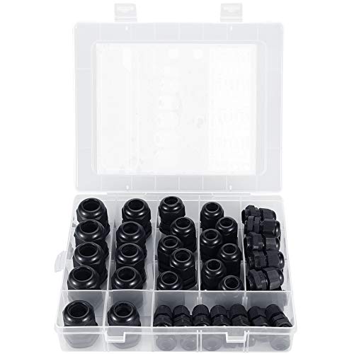 MAKERELE 45PCS Cable Gland Kit Plastic Waterproof Adjustable 3-15mm Cable Glands Joints,Black Black Cable gland kit - NewNest Australia