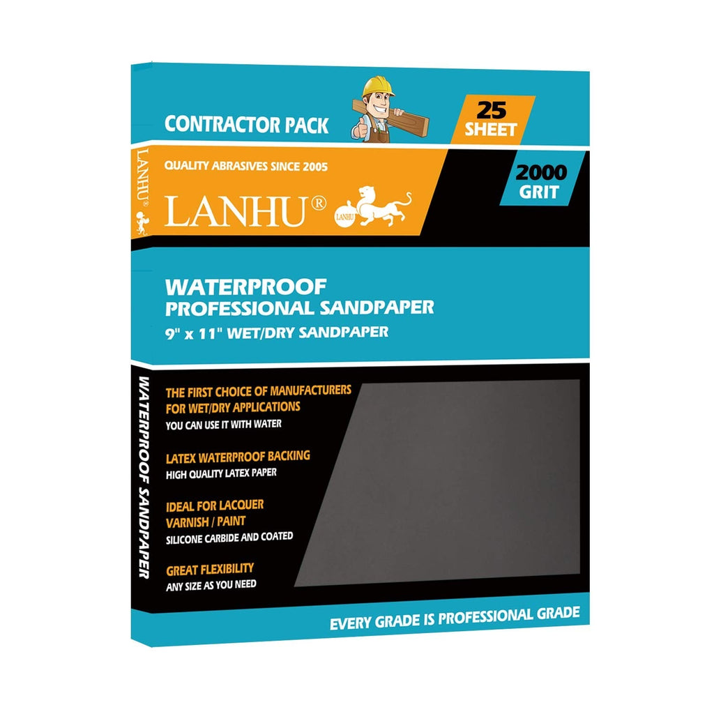 LANHU 2000 Grit Sandpaper for Wood Furniture Finishing, Metal Sanding and Automotive Polishing, Dry or Wet Sanding, Multipurpose Sandpaper, 9 x 11 Inches, 25-Sheets 25 PACK - NewNest Australia