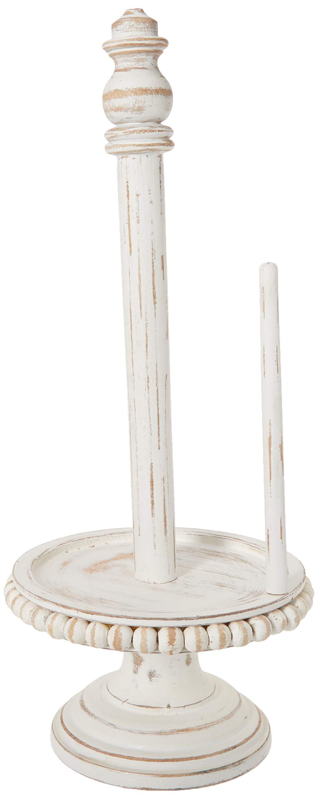 NewNest Australia - Mud Pie Farmhouse Washed Beaded Wood Pedestal Paper Towel Holder, White, Grey 