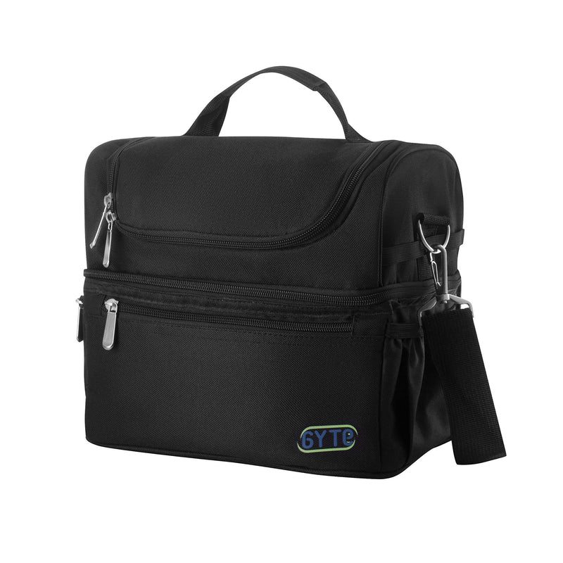 NewNest Australia - GYTE Insulated Lunch Bag | Large Lunch Box for Men and Women | Meal Prep Lunch Bag with 2 Compartments | Waterproof Adult Lunchbox Includes Side Pocket for Drinks | 10 x 7 x 10 Inches Black 