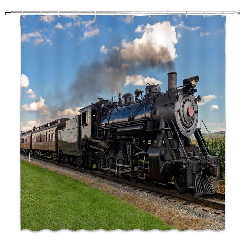 Lileihao Retro Steam Train Shower Curtains Bathroom Decor Party Background Waterproof Polyester Fabric Home Bath Accessories Shower Curtain Sets 69 x 70 Inch with Hooks 70 x 70 Inch/180 x 180 cm (W x H) - NewNest Australia