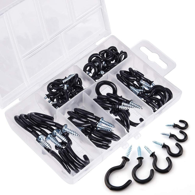 KUUQA Cup Hook Kit Black Vinyl Coated Ceiling Screw Mug Hooks, 70 Pieces, 6 Sizes 70pcs - NewNest Australia