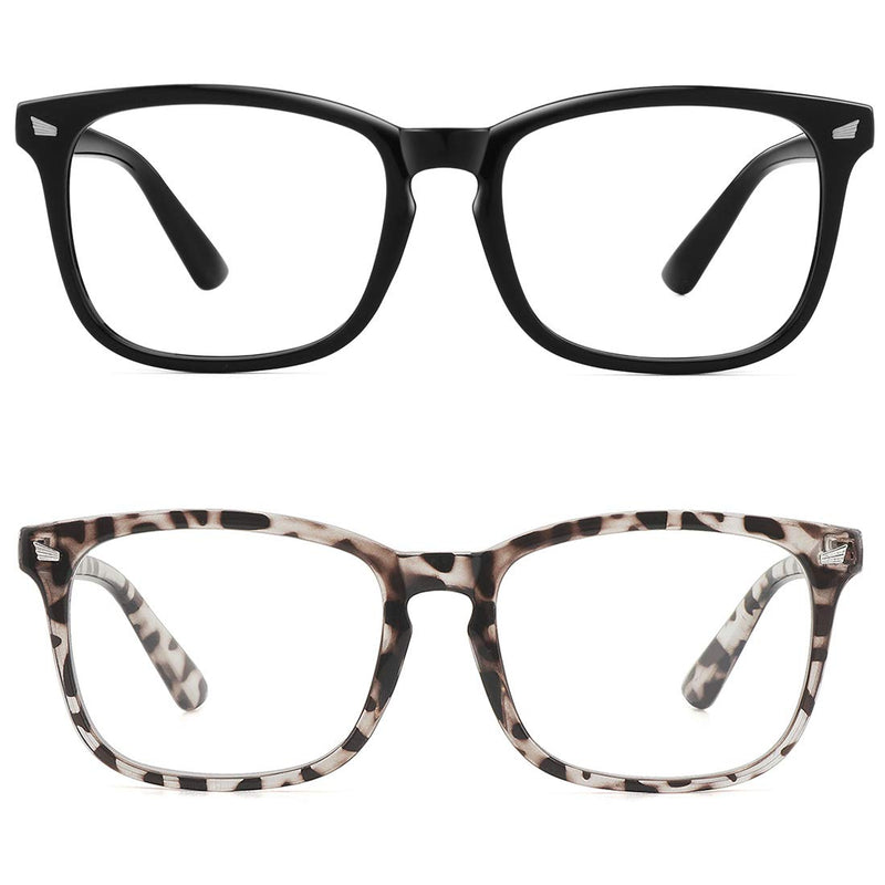 MEETSUN Blue Light Blocking Glasses, Anti Eye Strain Headache (Sleep Better),Computer Glasses UV400 Transparent Lens 2 Pack Black +Leopard Lens 53 Millimeters - NewNest Australia