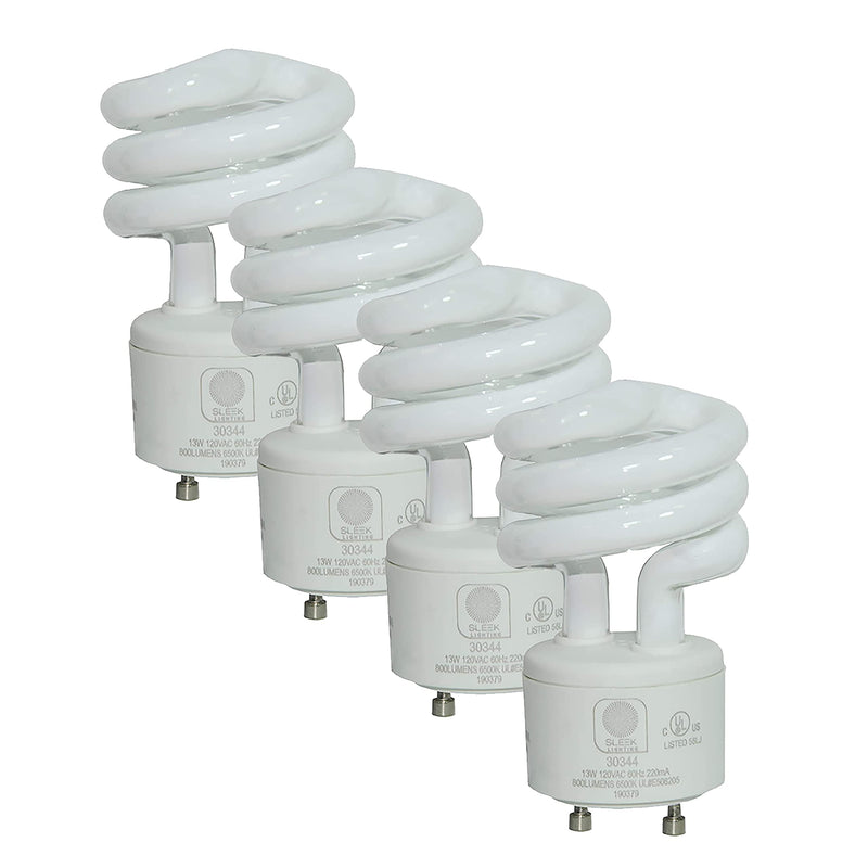 SleekLighting - 13Watt GU24 Base 2 Prong Light Bulbs- UL approved-120v 60Hz Light Bulb- Mini Twist Lock Spiral -Self Ballasted CFL Two Pin Fluorescent Bulbs- 5000K Daylight 4pack - NewNest Australia