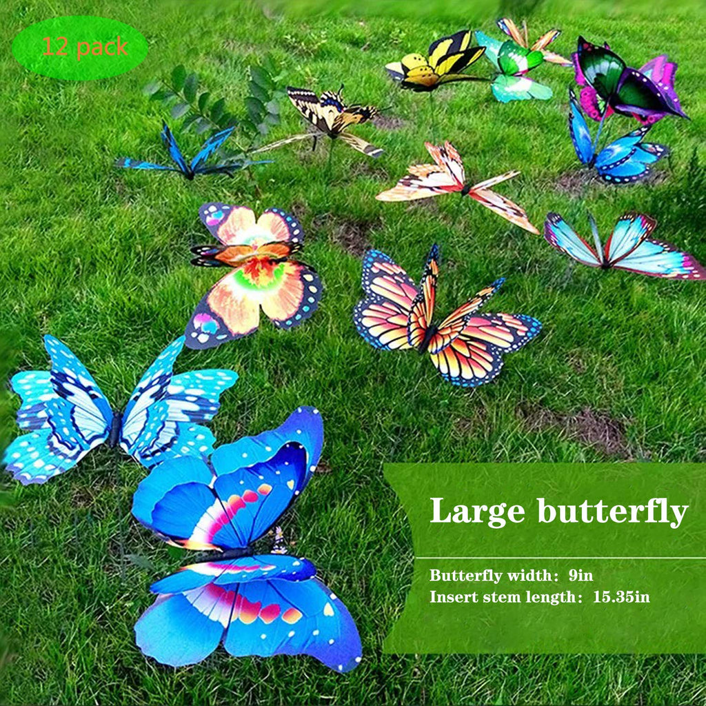 FENELY Giant Butterfly Garden Stakes Decorations Outdoor 3D Butterflies Lawn Decorative Yard Decor Patio Accessories Ornaments PVC Gardening Art Christmas Whimsical Gifts (Pack of 12) 12PCS butterfly - NewNest Australia