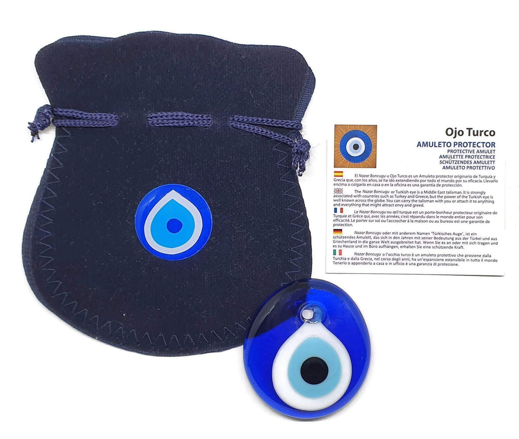 NewNest Australia - Mystic Jewels - Wall Hanging Ornament - Turkish Glass Evil Eye - Home House Car Gift - (one Sided) with Bag & Description in 5 Different Languages 