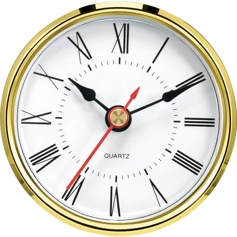 NewNest Australia - Hicarer 2.8 Inch/ 70 mm Round Quartz Clock Insert, Clock Movement Insert, Gold Trim, Red Second Hand, Roman Numeral, Quartz Movement 