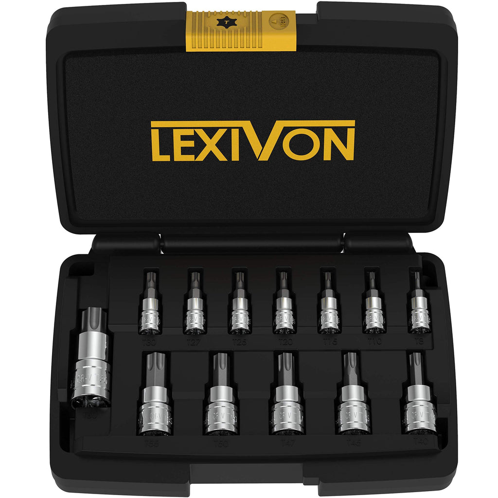 LEXIVON Torx Bit Socket Set, Premium S2 Alloy Steel | 13-Piece Star T8 - T60 Set | Enhanced Storage Case (LX-143) - NewNest Australia