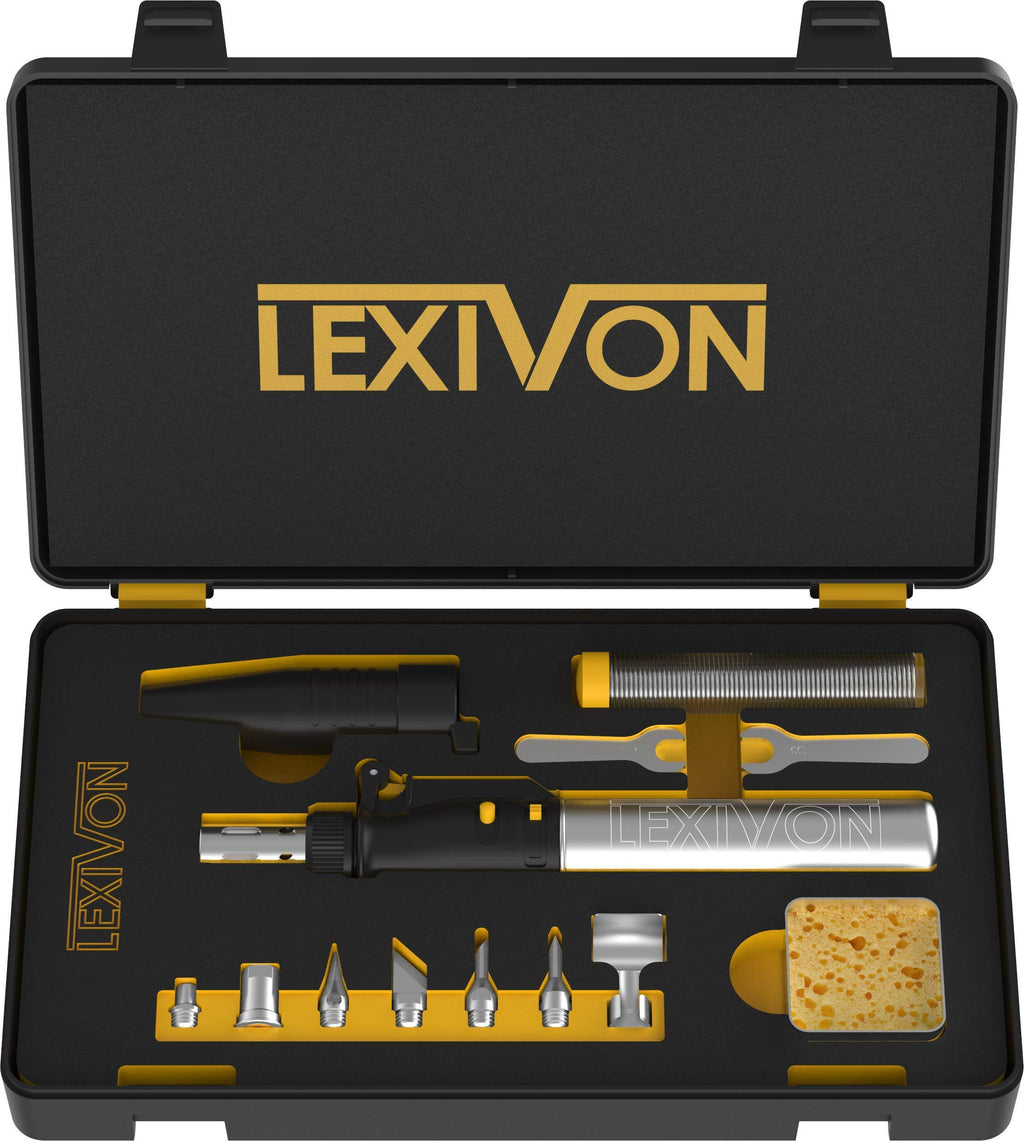 LEXIVON Butane Soldering Iron Multi-Purpose Kit | Cordless Self-Igniting Adjustable Flame 7-Tip Set | Pro Grade 125-Watt Equivalent (LX-770) - NewNest Australia