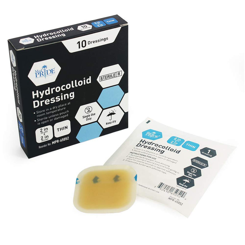 Med PRIDE Hydrocolloid Wound Dressing Pads| 10-Pack, 2 inch by 2 inch Sterile Adhesive Patches| Individually Packed, Highly Absorbent, Water-Resistant & Comfortable| Stays On for Multiple Days 2'' x 2'' Thin - NewNest Australia