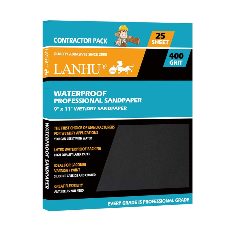 LANHU 400 Grit Sandpaper for Wood Furniture Finishing, Metal Sanding and Automotive Polishing, Dry or Wet Sanding, Multipurpose Sandpaper, 9 x 11 Inches, 25-Sheets 25 PACK - NewNest Australia