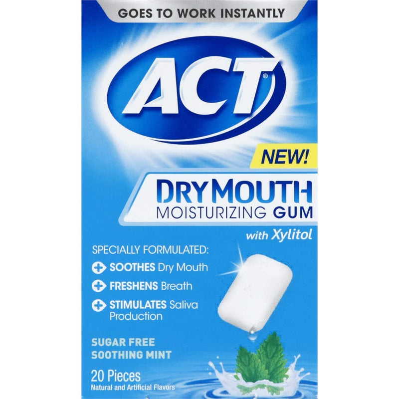 ACT Dry Mouth Moisturizing Gum, Soothing Mint, Sugar Free, 20 Count (Pack of 3) - NewNest Australia