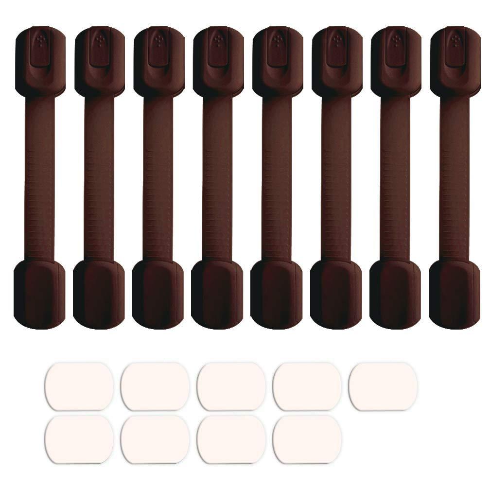 8 Pack Brown Child Safety Cabinet Locks - Viaky Adjustable Straps Baby Proof Latches for Drawers, Oven, Refrigerator, Toilet Seat, Closet and Cupboard, Free 9 Extra Strong Adhesive Pads - NewNest Australia