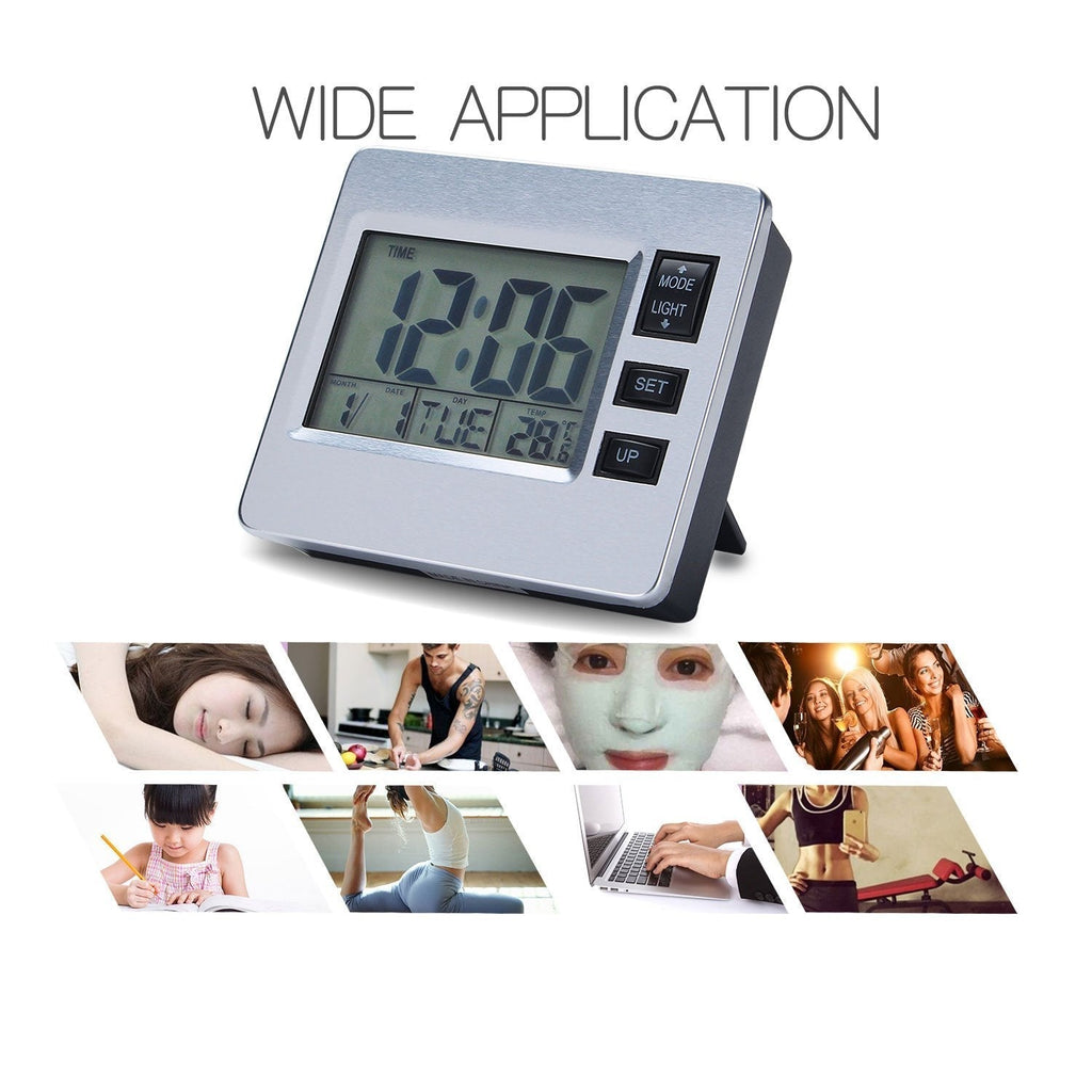 NewNest Australia - Digital Alarm Clock Magnetic Bedroom Clock for Seniors Classroom Kitchen Table Timer 12 / 24 Hour Date Week Indoor Thermometer Magnet Backlight Battery Operated Suck on Refrigerator Office 